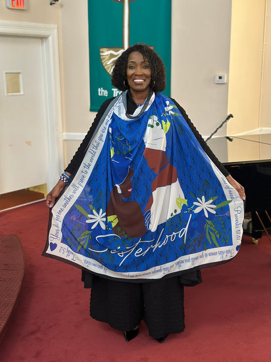 Sisterhood Scarf Blue and White